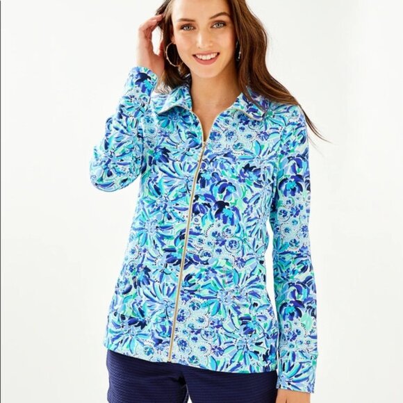 Lilly Pulitzer Jackets & Blazers - Lilly Pulitzer Leona Full Zip Blue Iris High Maintenance Sweatshirt Jacket XS